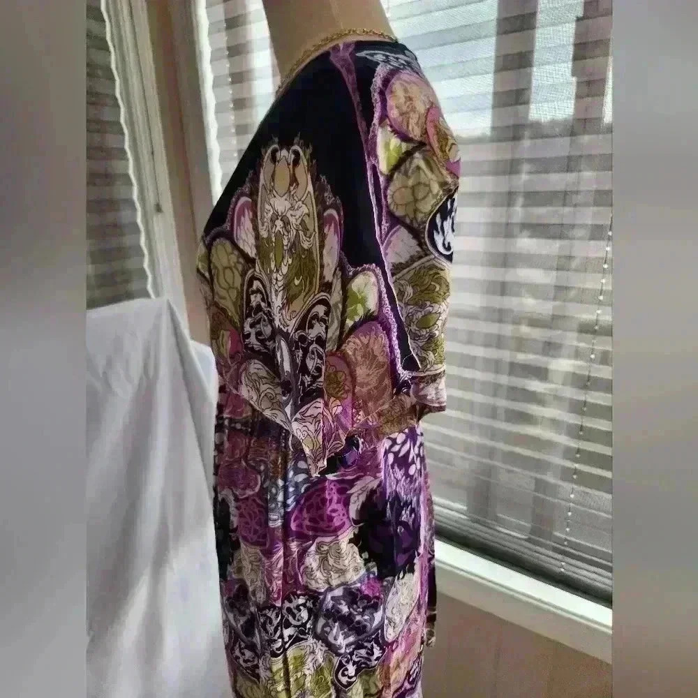 Magazine   elastic waist colorful v neck dress  Sz L - Picture 4 of 6